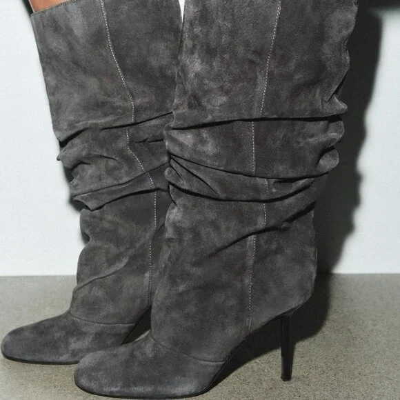 ZARA GATHERED LEATHER BOOTS - Picture 8 of 10